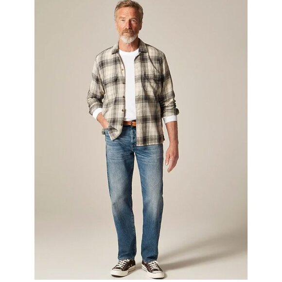 NWT J Crew Cotton Hemp Flannel Plaid Shirt Tan Black Mens Size L $118 [jb] - Picture 2 of 8